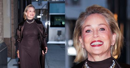 68-LETNIA Sharon Stone posyła uśmiechy w prześwitującej kreacji BEZ STANIKA. Ikona mody? (ZDJĘCIA)
