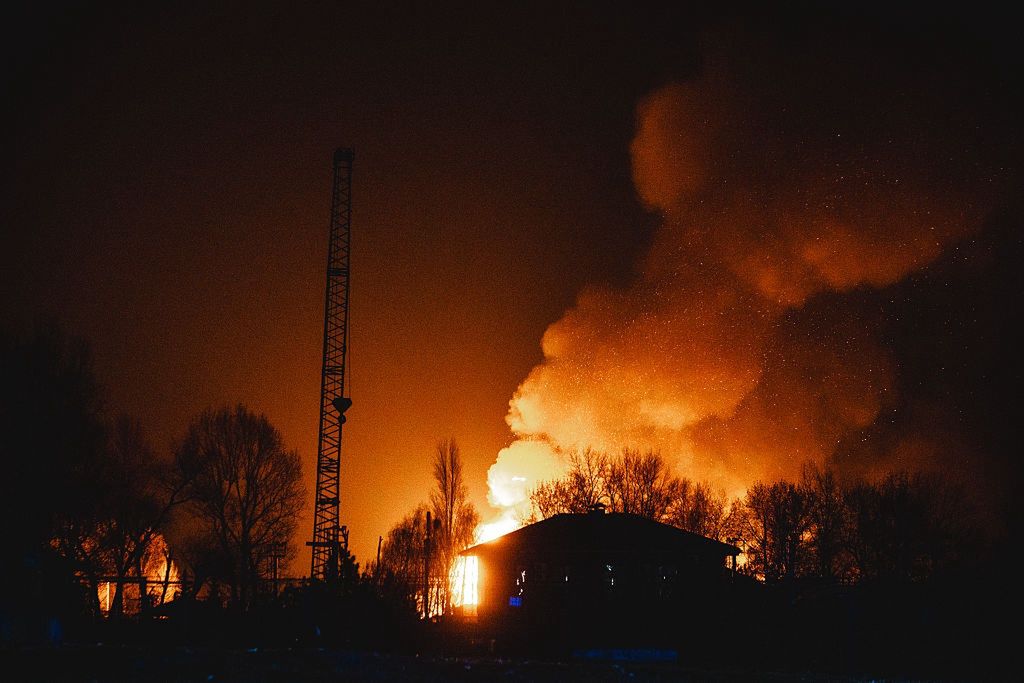 Shahed drones of Russian Army strike Dnipro
DNIPRO, UKRAINE - MARCH 29: Smoke rises following a Russian strike with Shahed drones, which targeted civilian areas, including the Bartolomeo restaurant and hotel in the city center in Dnipro, Ukraine on March 29, 2025.. More than 20 explosions were reported, damaging multiple residential buildings and dozens of private houses. As of midnight, at least 15 people were wounded, and 4 were killed. (Photo by Arsen Dzodzaiev/Anadolu via Getty Images)
Anadolu
russian ukrainian war, russia ukraine war, airstrike, hit, residential, strike, fire, built, attack, building