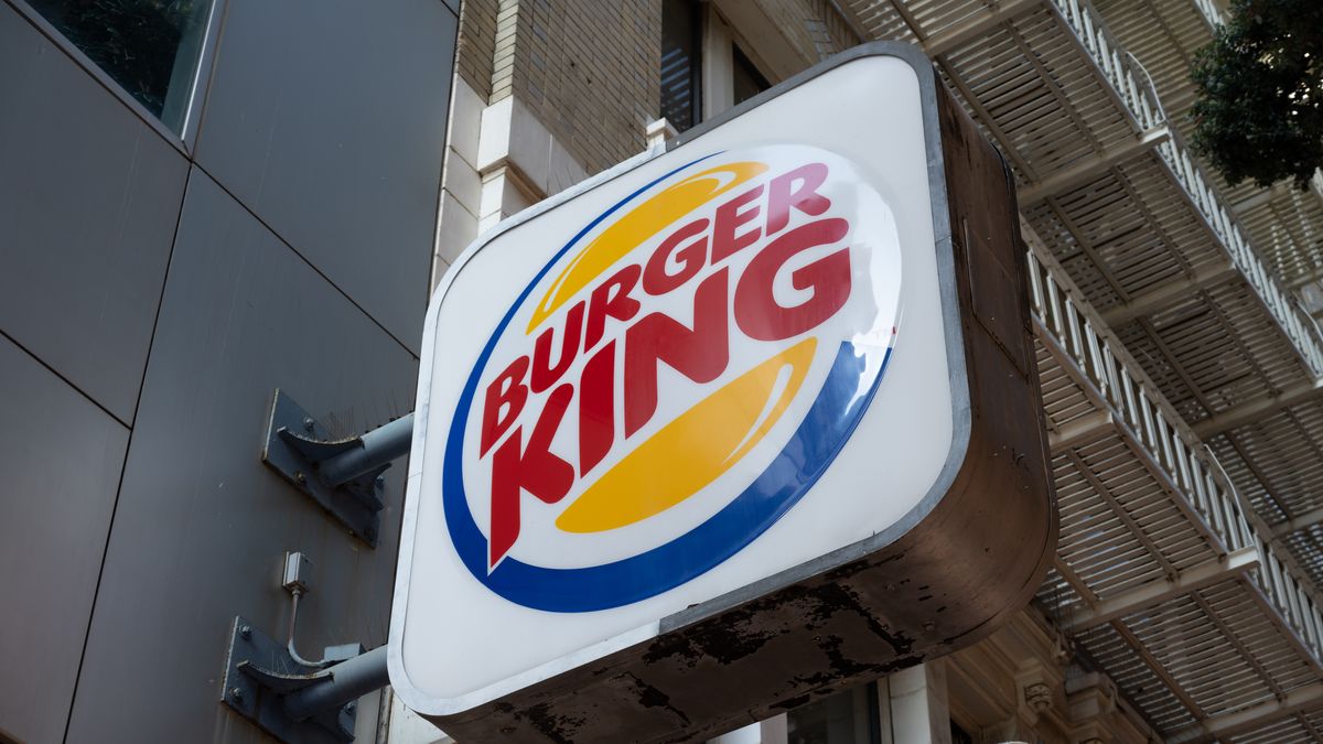 Burger King restaurant sign mounted on building exterior in urban setting, San Francisco, California, December 4, 2025. (Photo by Smith Collection/Gado/Getty Images)