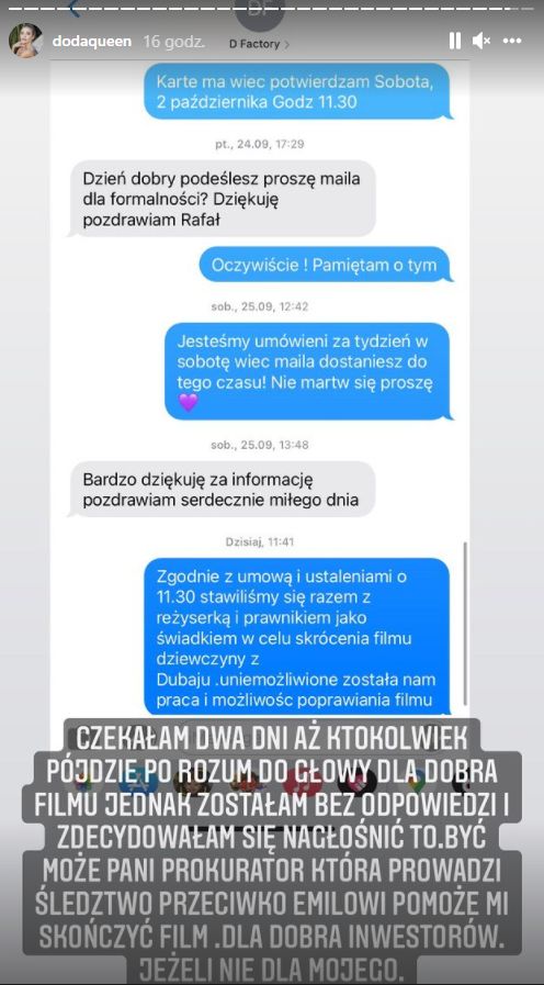 Doda upubliczniła rozmowę z firmą postprodukcyjną