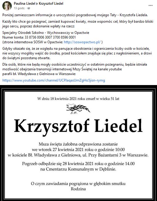 Krzysztof Liedel nie zyje