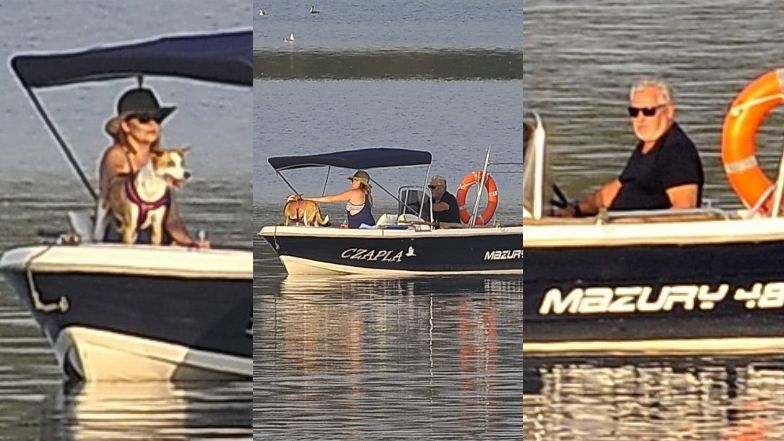 Aleksandra Kwaśniewska relaksuje się na Mazurach z ojcem i suczką