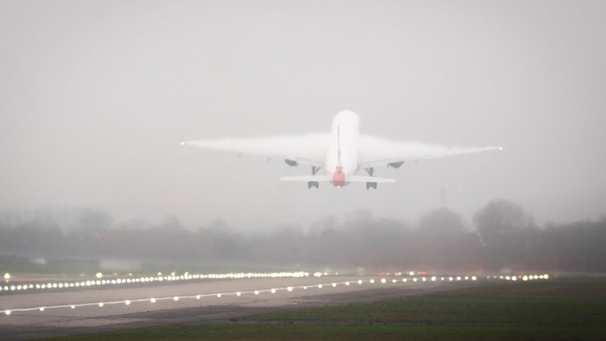 A British Airways Airbus A321Neo takes off from runway 27R at Heathrow Airport, west London. The murky weather has shrouded much of the country over the past few days and shows little sign of abating yet. In some areas, thick fog patches could reduce visibility down to just 100 metres overnight and into Saturday, the Met Office said. Picture date: Saturday December 28, 2024. (Photo by James Manning/PA Images via Getty Images)