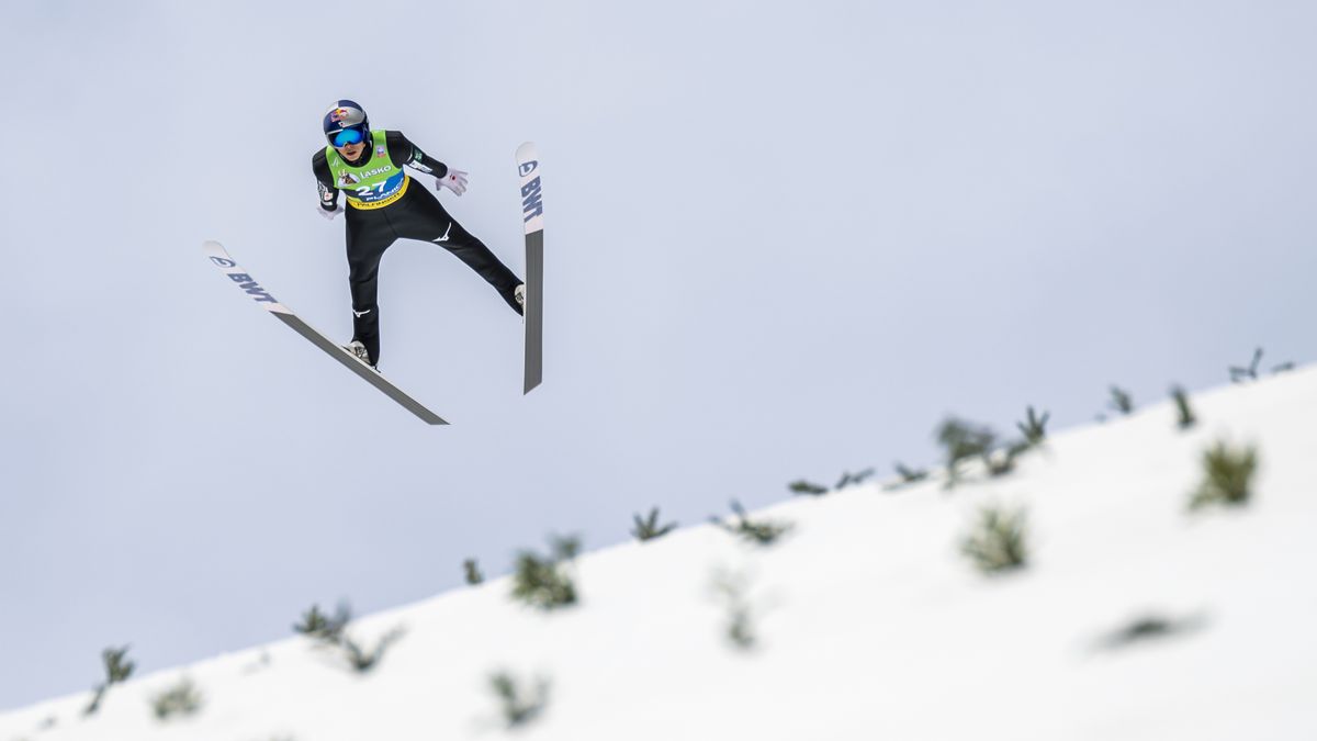 PLANICA, SLOVENIA - APRIL 02: Ryoyu Kobayashi of Japan competes during the Individual HS240 at the FIS World Cup Ski Flying Men Planica on April 2, 2023 in Planica, Slovenia. (Photo by Jurij Kodrun/Getty Images)