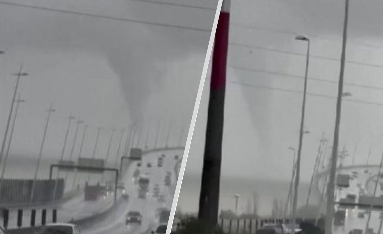 Waterspout surprises drivers on Lisbon's Vasco da Gama amid Storm Nelson