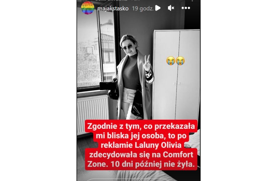 Informacja o zmarłej kobiecie na Instagramie Mai Staśko