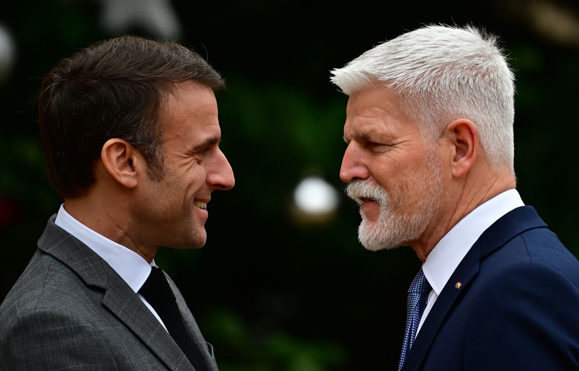 PARIS, FRANCE - DECEMBER 20: French president Emmanuel Macron receives Czech President Petr Pavel at the presidential Elysee palace on December 20, 2023 in Paris, France. Czech President Petr Pavel arrived at the Elysee Palace today to meet with President Macron of France.  (Photo by Christian Liewig - Corbis/Getty Images)