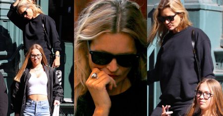 Spłoszona Kate Moss z córką na zakupach u Prady