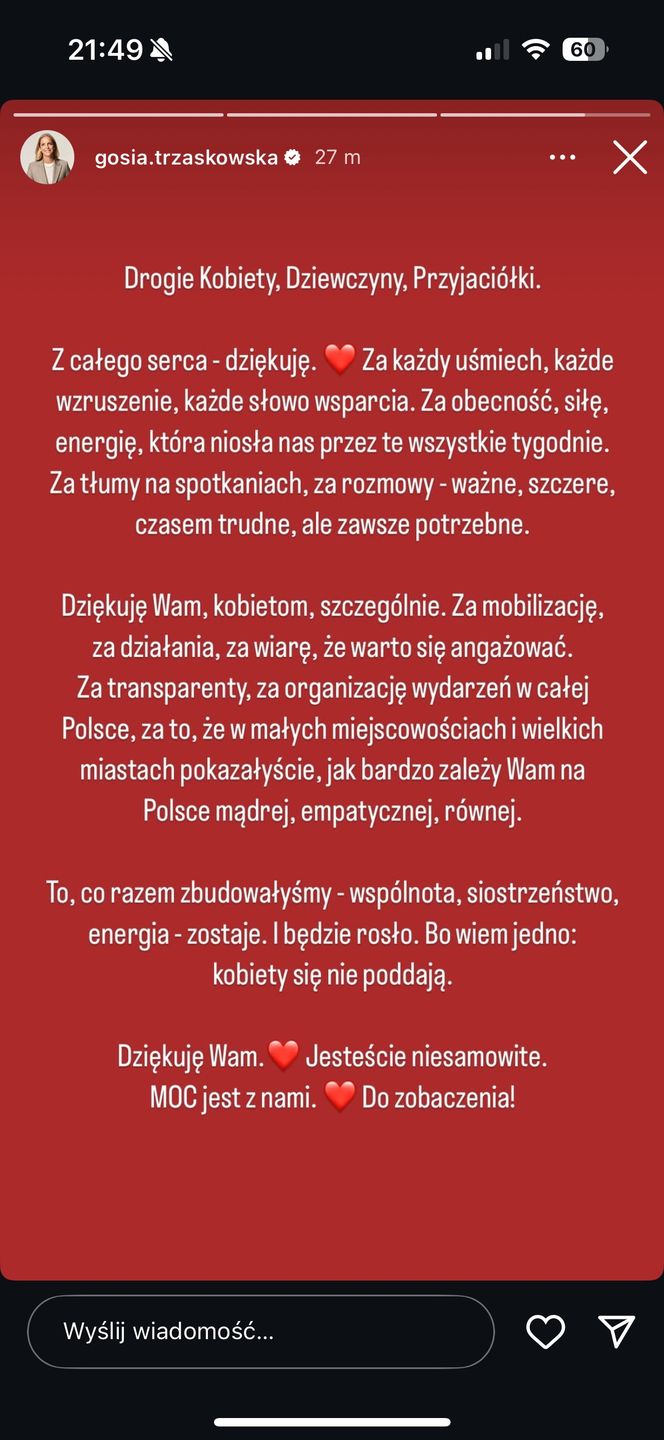 Wpis Małgorzaty Trzaskowskiej.