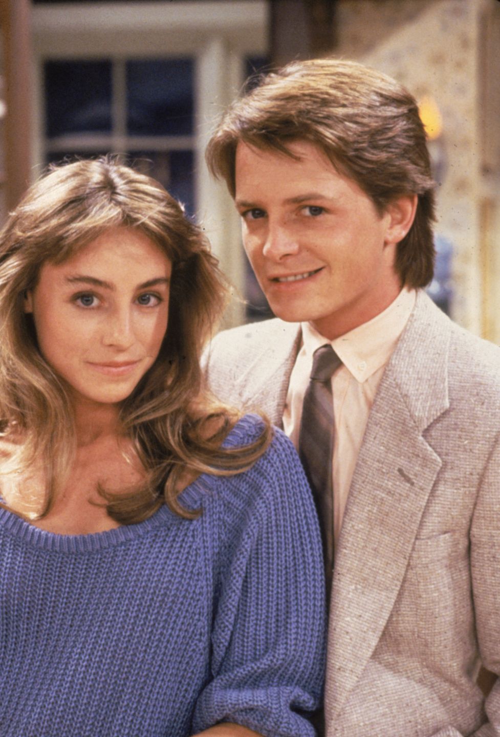 Tracy Pollan i Michael J. Fox na planie "Więzów rodzinnych" około 1986 r.