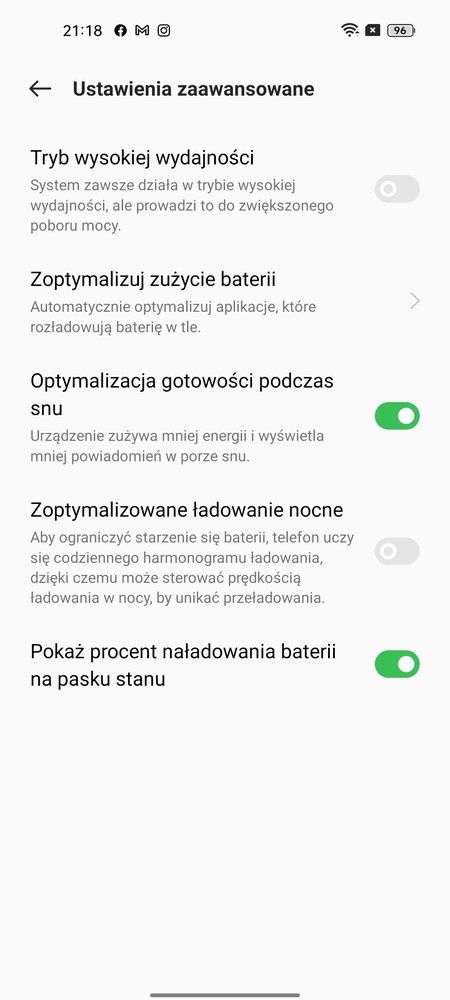 OPPO Reno7 5G oszczędzanie baterii menu
