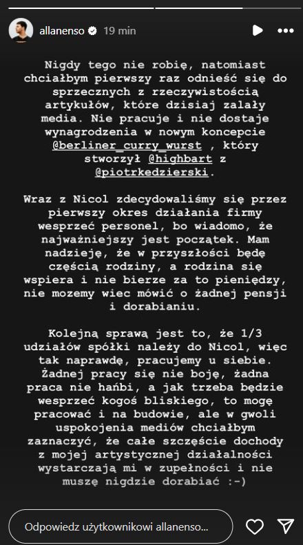 Allan Krupa wydał oświadczenie