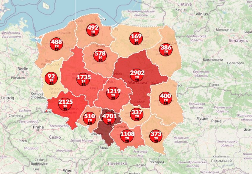 Koronawirus: w Polsce potwierdzono ponad 17,6 tys. zakażeń [Mapa 15.05.20]