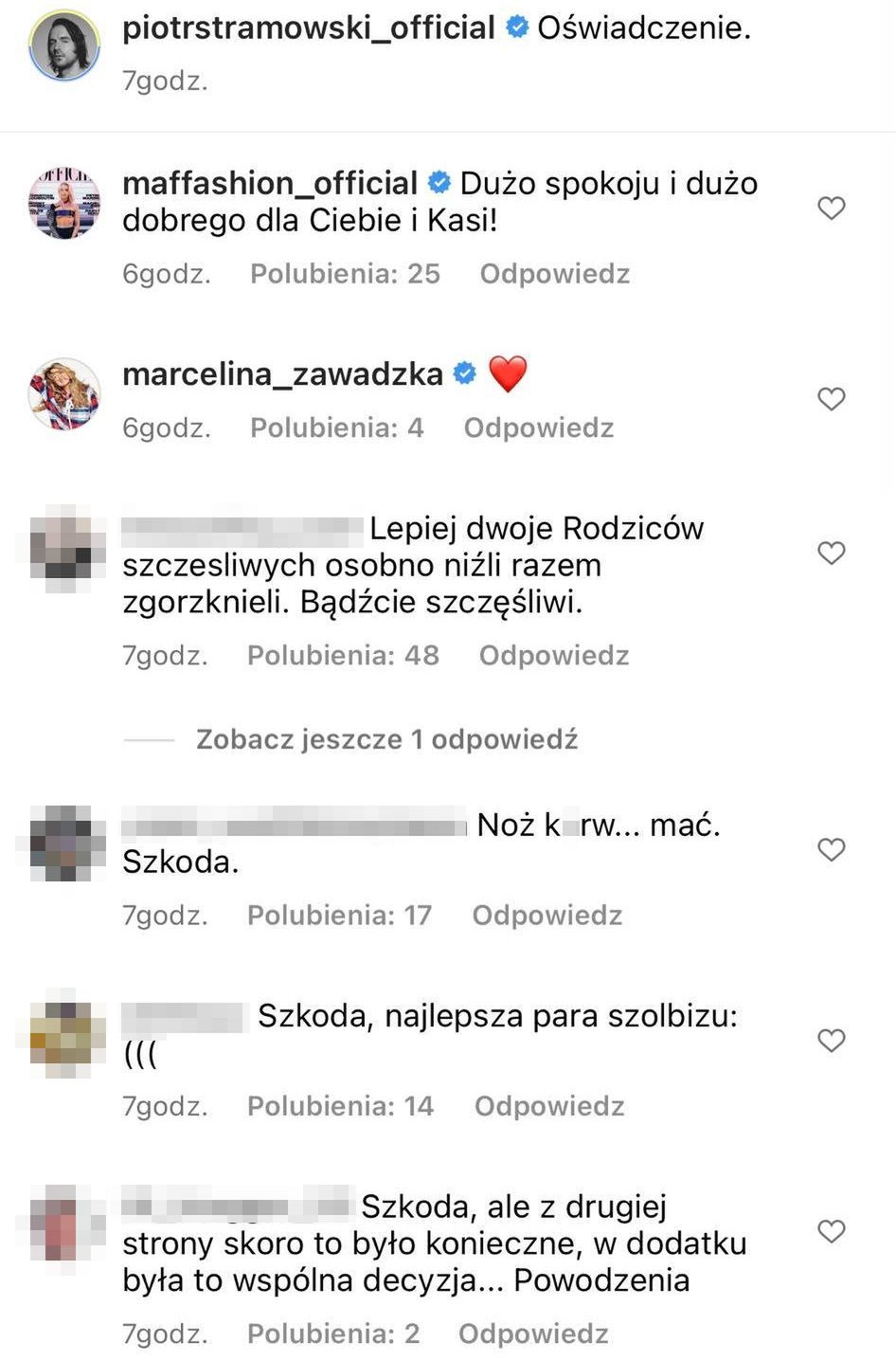 Komentarze pod oświadczeniem Katarzyny Warnke i Piotra Stramowskiego