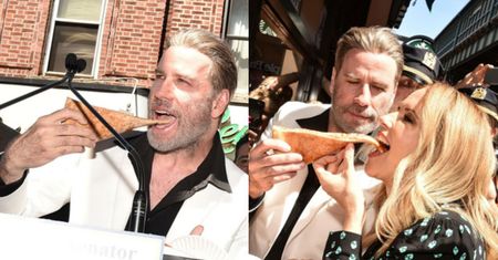 John Travolta karmi żonę pizzą na imprezie promującej nowy film (ZDJĘCIA)