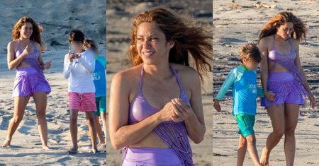 Promienna Shakira szaleje z synami na meksykańskiej plaży w lawendowym stroju (ZDJĘCIA)
