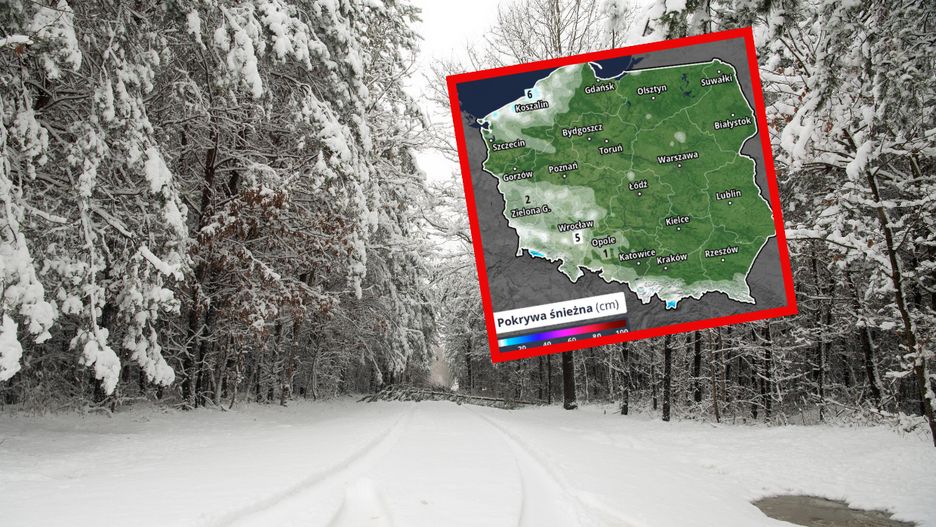 Na mapie pokazano, w których częściach Polski spadnie śnieg