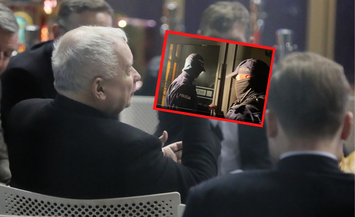 
Prezes Prawa i Sprawiedliwości Jarosław Kaczyński w budynku TVP przy ulicy Woronicza w Warszawie