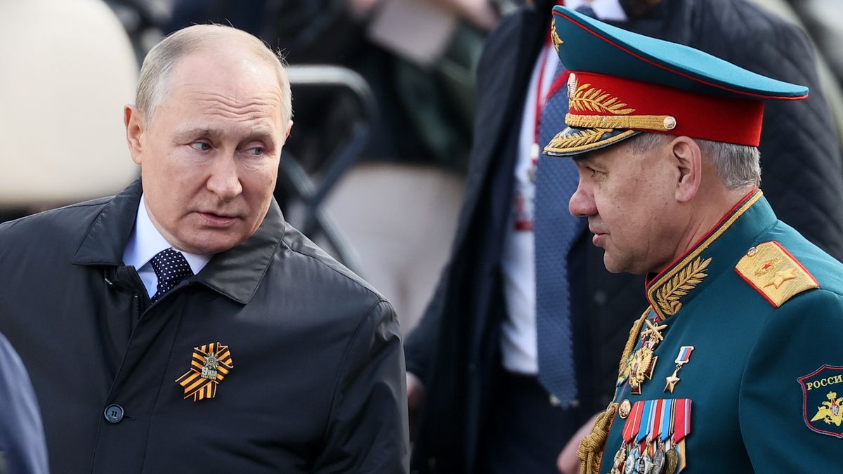 MOSCOW, RUSSIA - MAY 9, 2022: Russia's President Vladimir Putin (L) and Russia's Defense Minister Sergei Shoigu are seen after a Victory Day military parade marking the 77th anniversary of the victory over Nazi Germany in World War II, in Moscow's Red Square. Sergei Savostyanov/TASS