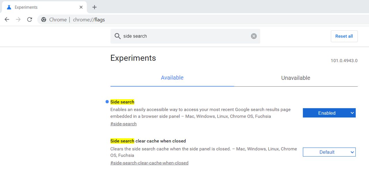 Aktywacja bocznego paska wyszukiwania w Google Chrome