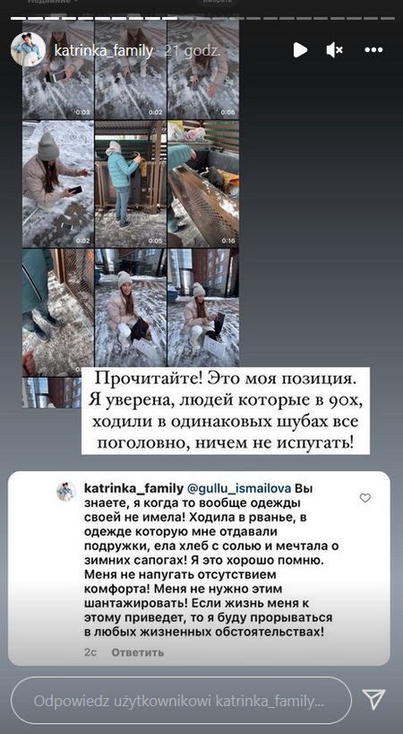Jekaterina broni się na Instagramie