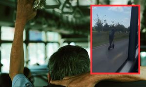 Szokująca prędkość hulajnogisty. Wyprzedził autobus. Jest nagranie