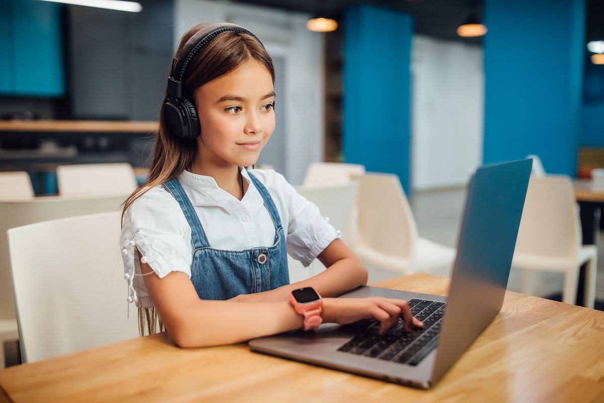 Girl using a laptop computer at modern school.
assignment, casual, caucasian, child, childhood, clever, computer, cute, education, elementary, female, gadget, game, girl, happy, headphone, home, homework, internet, kid, knowledge, laptop, learn, learning, literature, little, modern, notebook, one, online, paper, pencil, people, primary, room, school, sitting, small, smart, smile, smiling, study, studying, technology, textbook, using, watch, writing