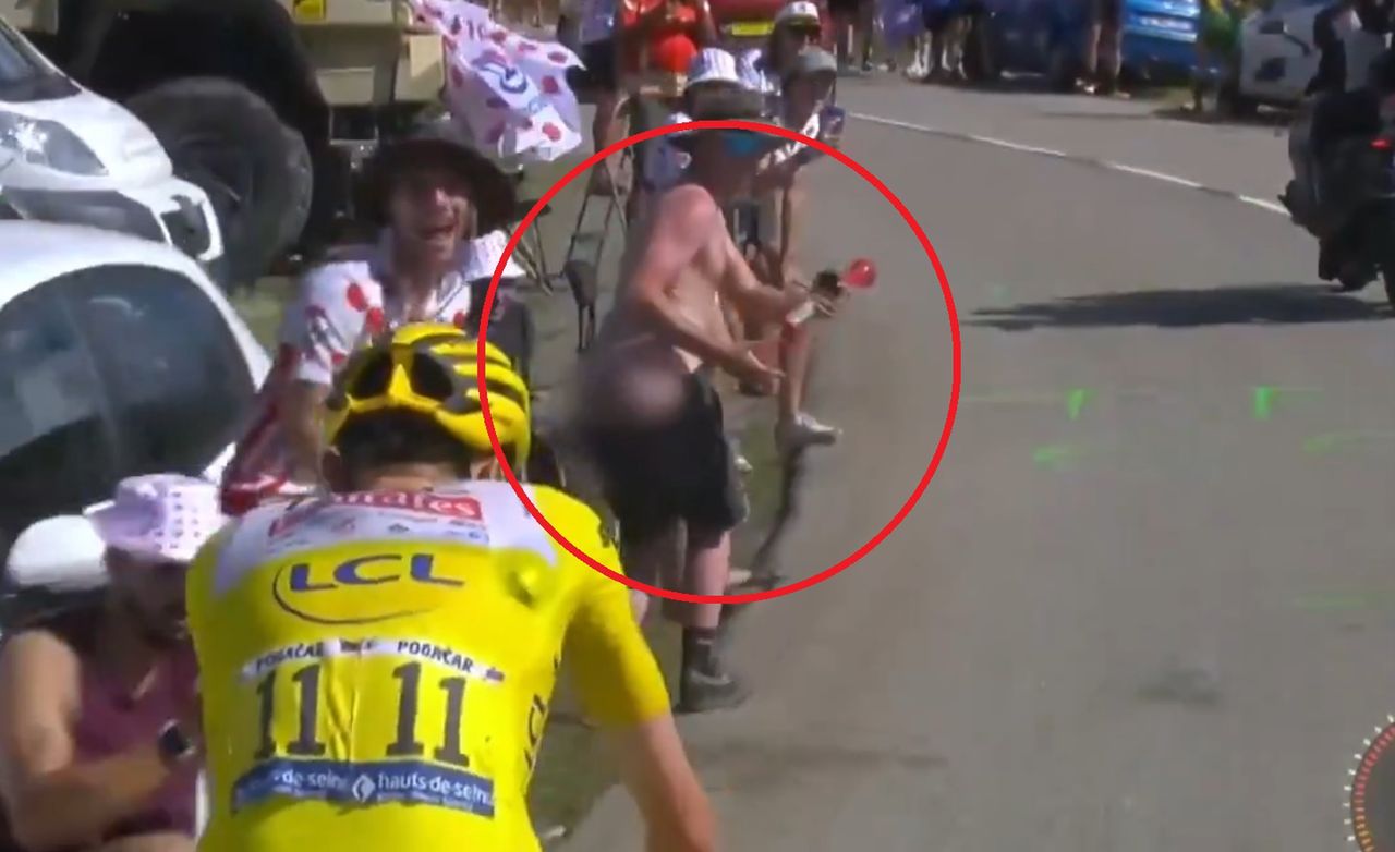 One of the fans during the Tour de France decided to take off his shorts.