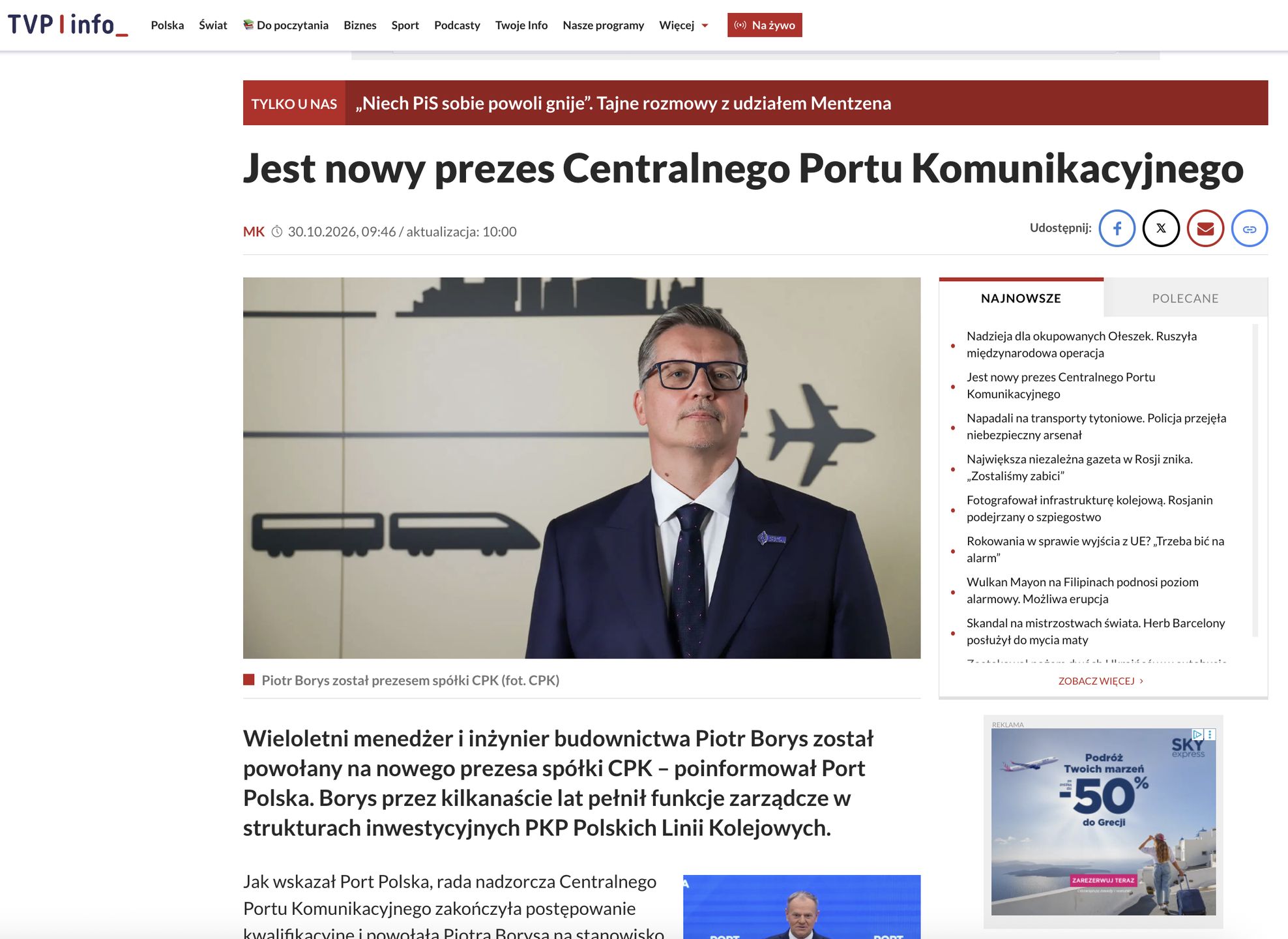Po kilkunastu minutach informacja na stronach TVP Info została skorygowana