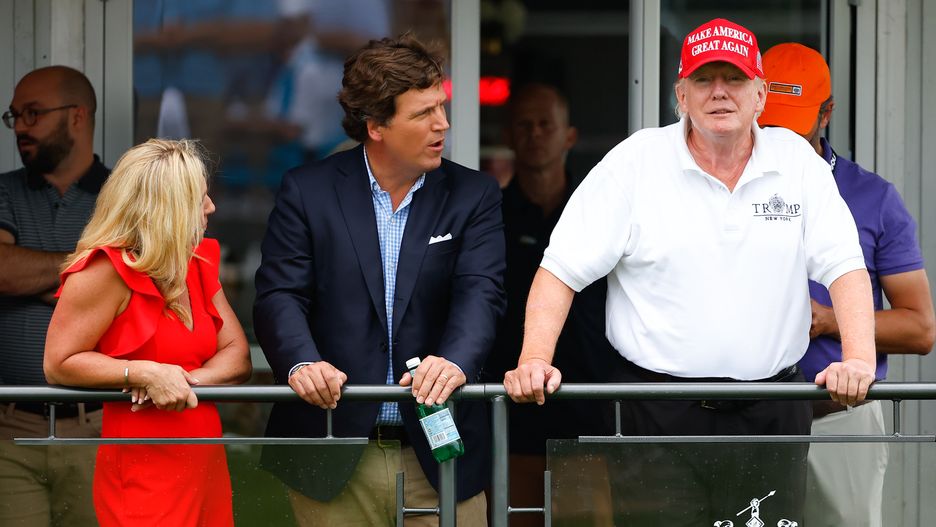 GOLF: JUL 31 LIV Golf Invitational Series Bedminster
BEDMINSTER, NJ - JULY 31:  Former President Donald Trump, Tucker Carlson and Marjorie Taylor Greene during the 3rd round of the LIV Golf Invitational Series Bedminster on July 31, 2022 at Trump National Golf Club in Bedminster, New Jersey.
(Photo by Rich Graessle/Icon Sportswire via Getty Images)
Icon Sportswire