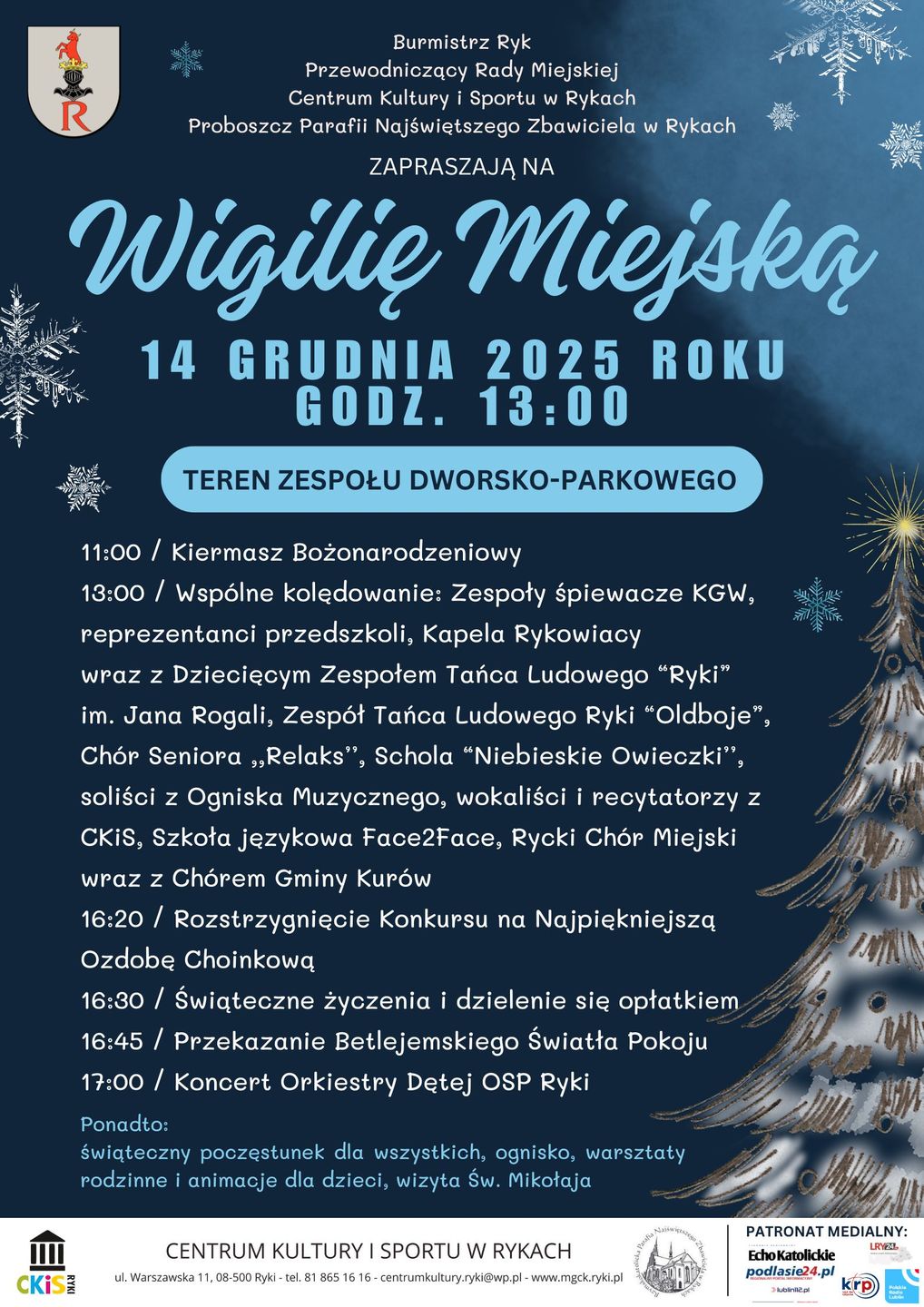 Wigilia Miejska w Rykach już w niedzielę. Będzie kiermasz, świąteczny poczęstunek, ognisko i szereg atrakcji