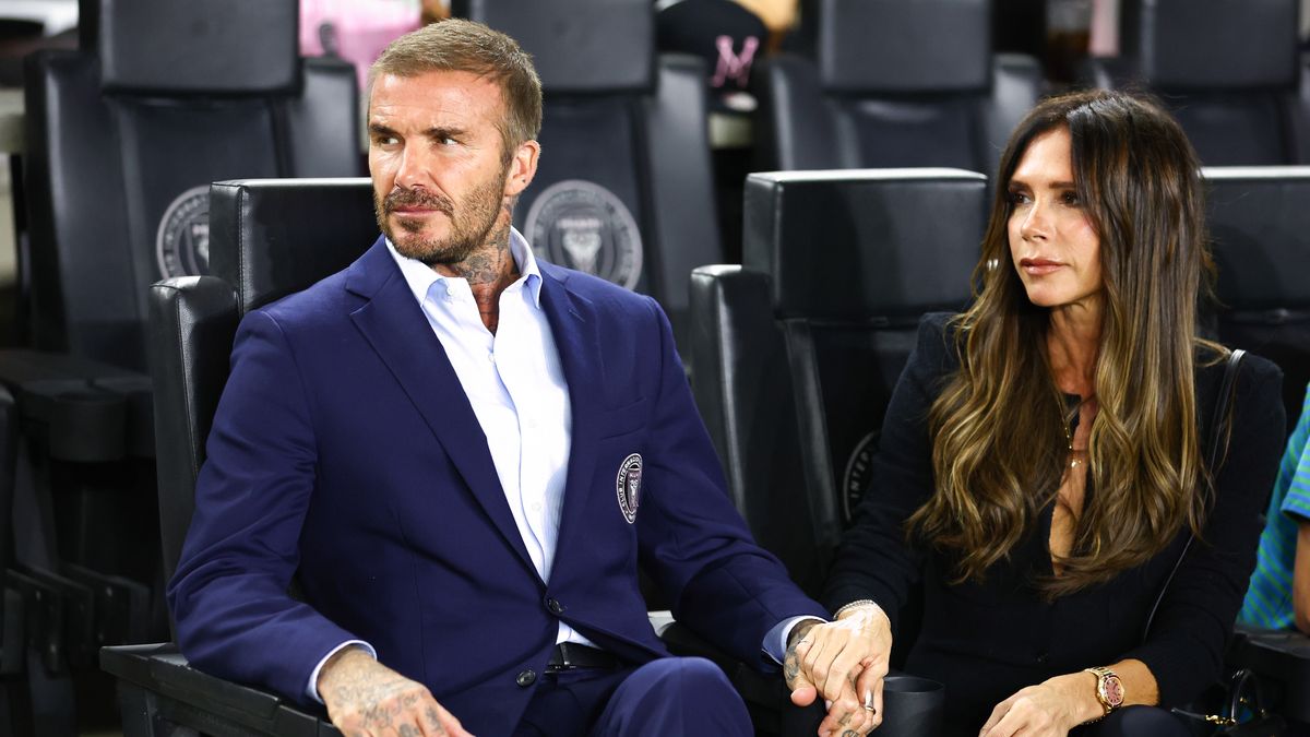 FORT LAUDERDALE, FLORIDA - OCTOBER 18: Co-owner David Beckham of Inter Miami CF and wife Victoria Beckham look on prior to a game between Charlotte FC and Inter Miami at DRV PNK Stadium on October 18, 2023 in Fort Lauderdale, Florida. (Photo by Megan Briggs/Getty Images)