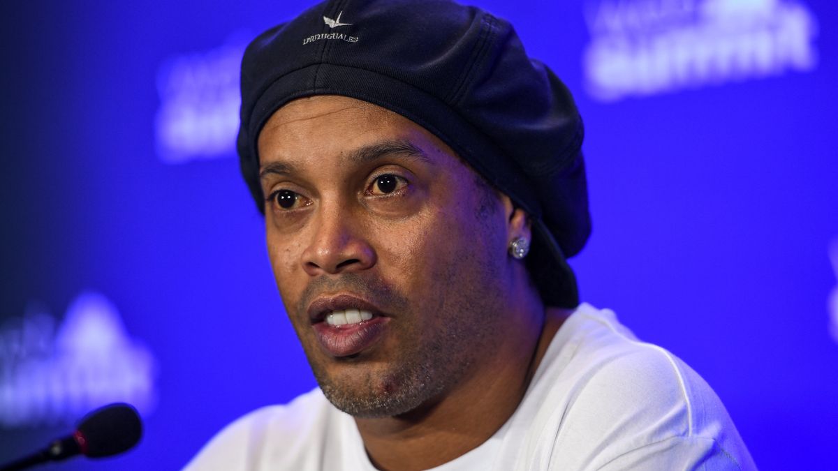 LISBON , PORTUGAL - 5 November 2019; Ronaldinho, Ambassador, Teqball, during a press conference in the Media Village during the opening day of Web Summit 2019 at the Altice Arena in Lisbon, Portugal. (Photo By Eóin Noonan/Sportsfile for Web Summit via Getty Images)