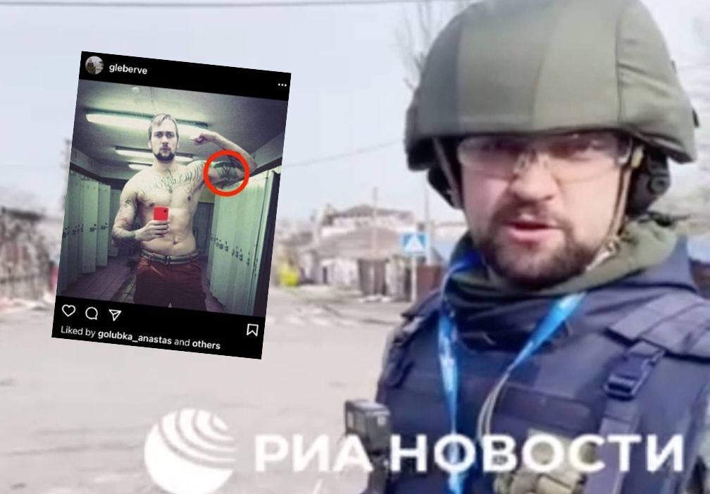 Rosyjski dziennikarz z faszystowskimi tatuażami. Relacjonuje "denazyfikację Ukrainy" 