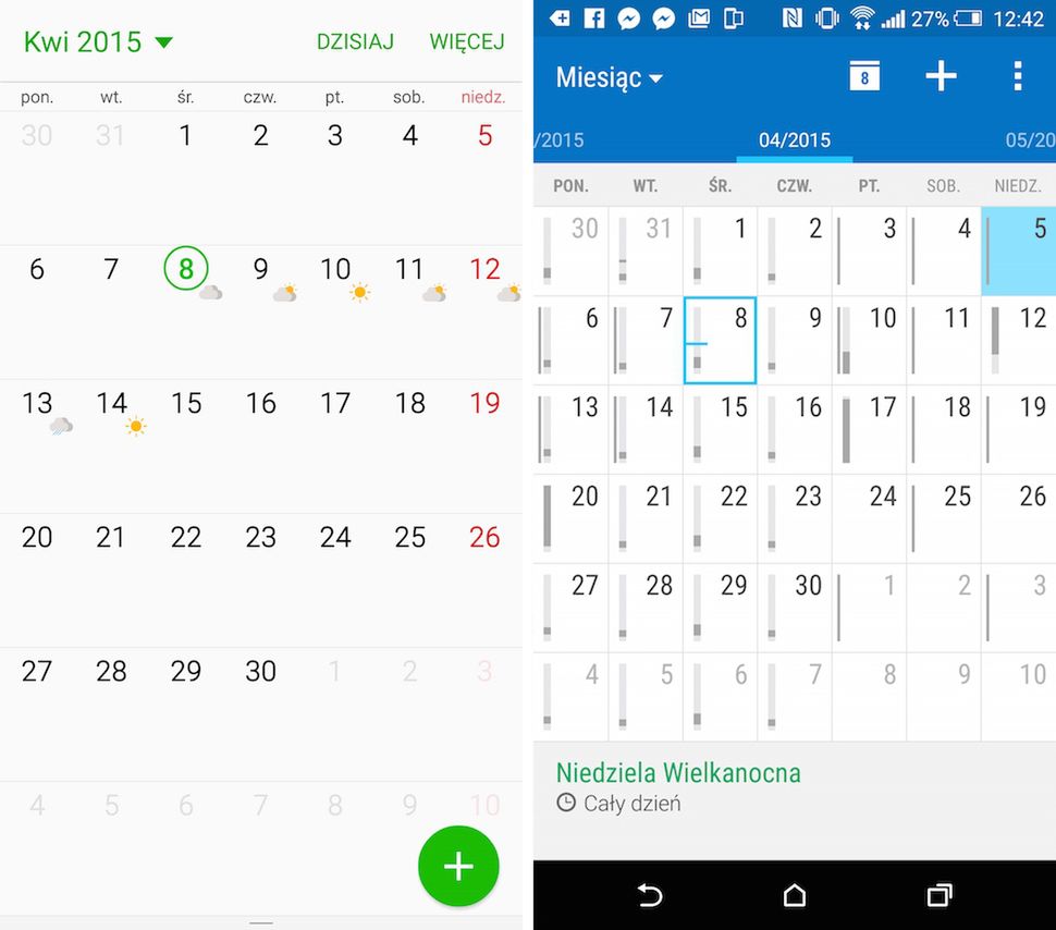 Galaxy S6 (TouchWiz) i One M9 (Sense) - kalendarz
