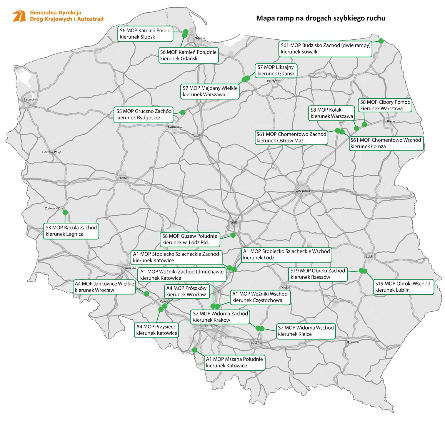 Mapa infrastruktury do odśnieżania pojazdów ciężarowych