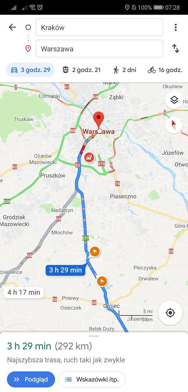 Na etapie planowania dojazdu, korki, wypadki i radary są wyraźnie sygnalizowane. Podczas jazdy jest inaczej.