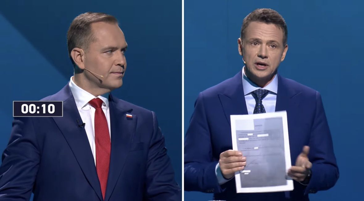 Rafał Trzaskowski i Karol Nawrocki podczas debaty prezydenckiej