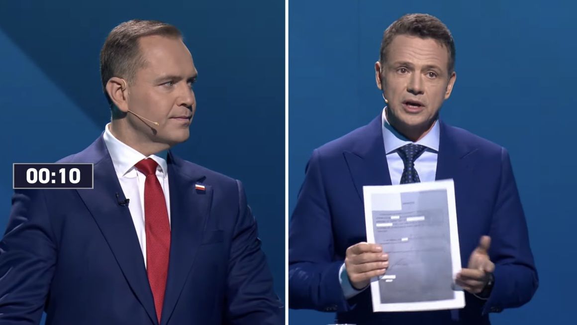 Rafał Trzaskowski i Karol Nawrocki podczas debaty prezydenckiej