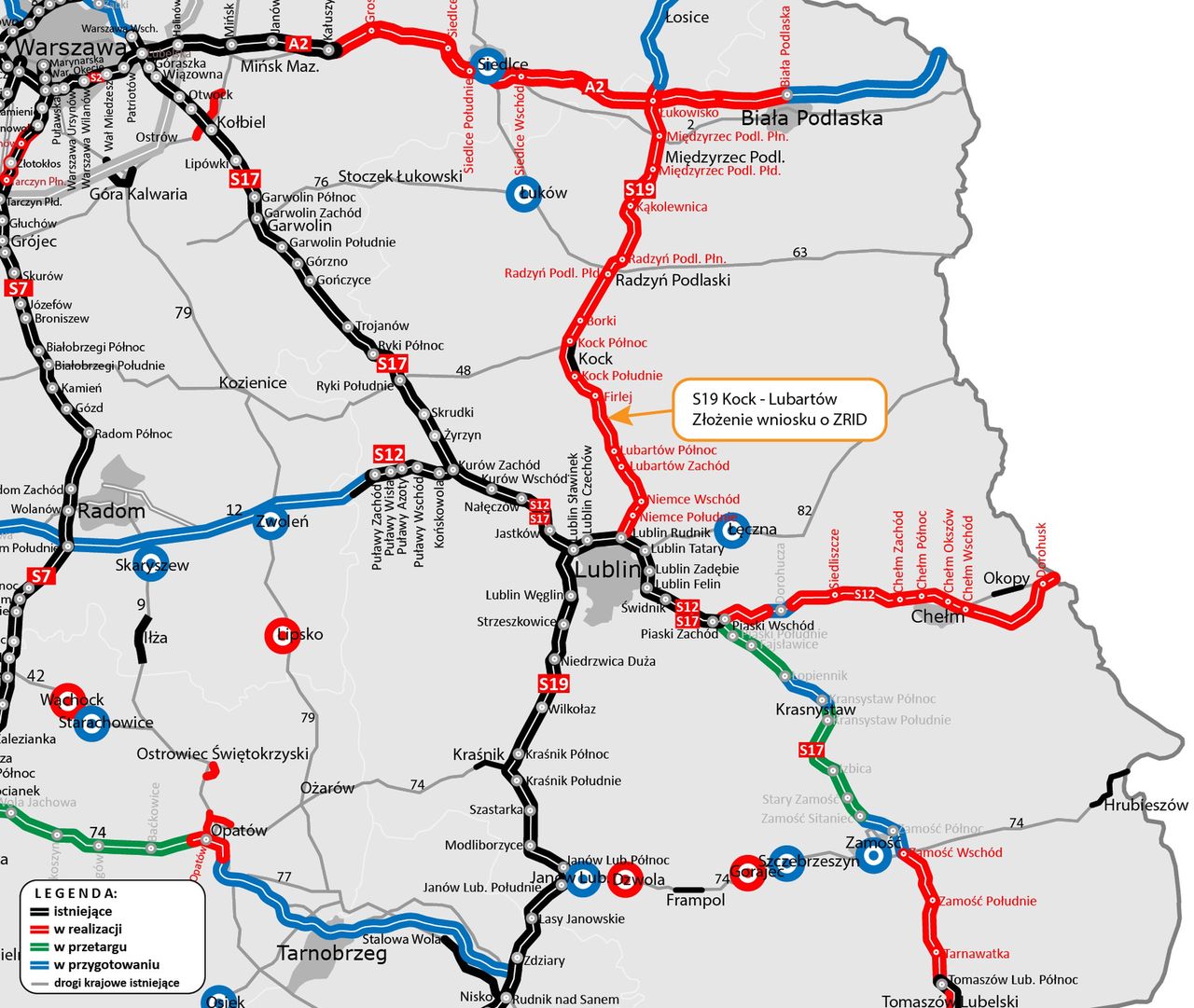 Mapa przebiegu dróg ekspresowych i autostrad