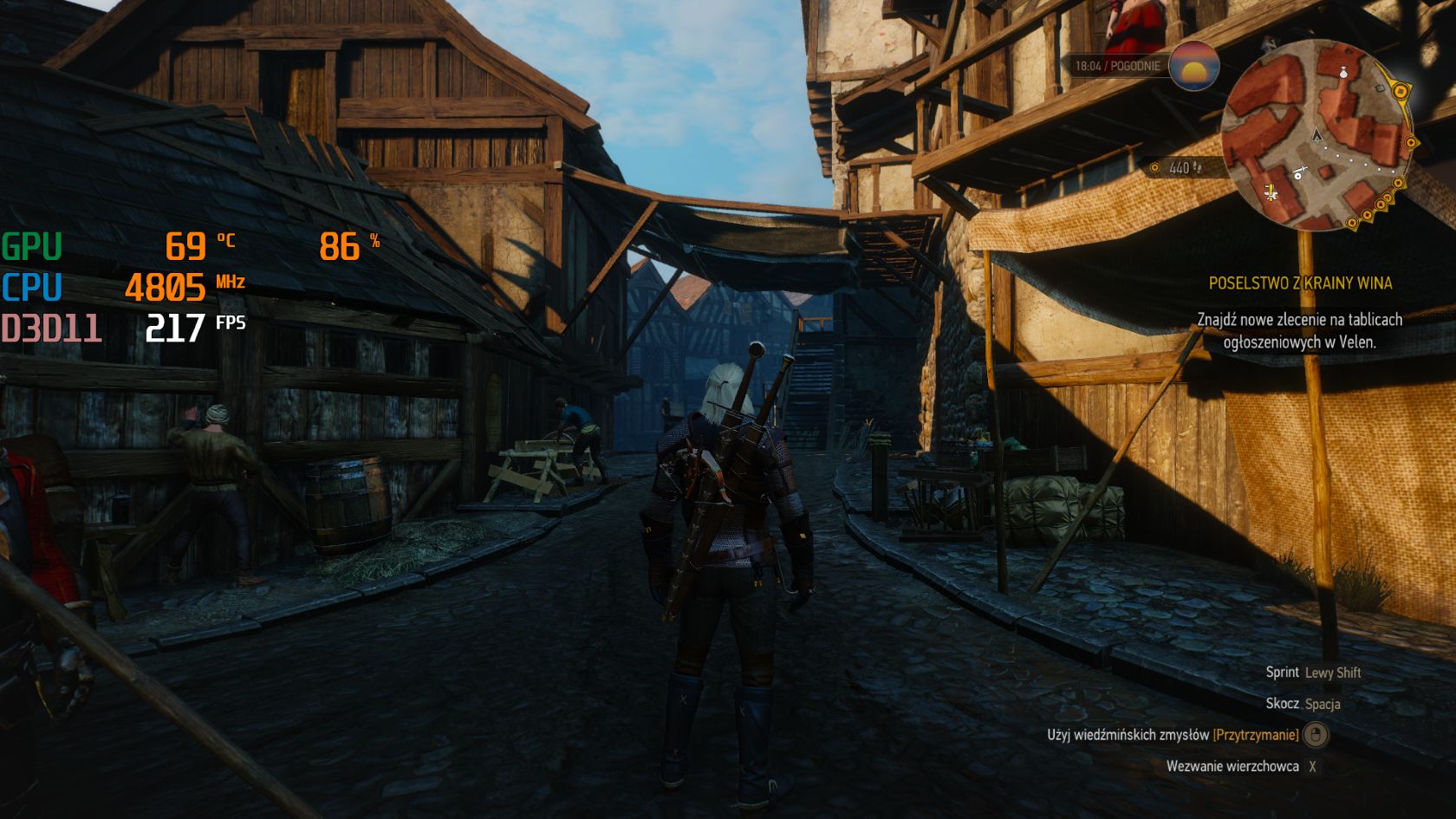 Wiedźmin 3 na ryneczku.. Novigradu, 200 kl/s robi wrażenie!