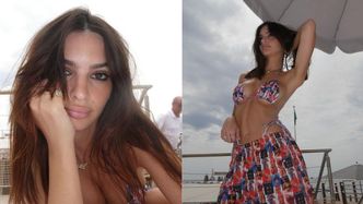 Emily Ratajkowski odsłania zgrabną sylwetkę w Monako, prezentując bikini pokryte zdjęciami PÓŁNAGICH kobiet. Stylowo? (ZDJĘCIA)