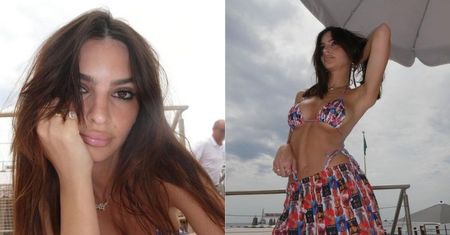 Emily Ratajkowski odsłania zgrabną sylwetkę w Monako, prezentując bikini pokryte zdjęciami PÓŁNAGICH kobiet. Stylowo? (ZDJĘCIA)