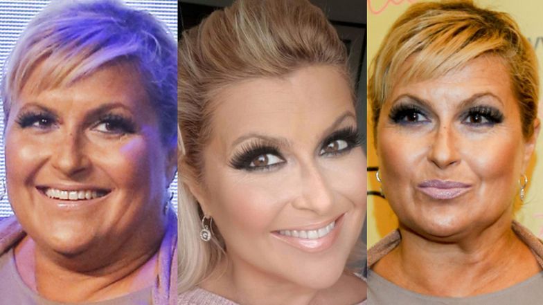 Katarzyna Skrzynecka w makijażu i bez