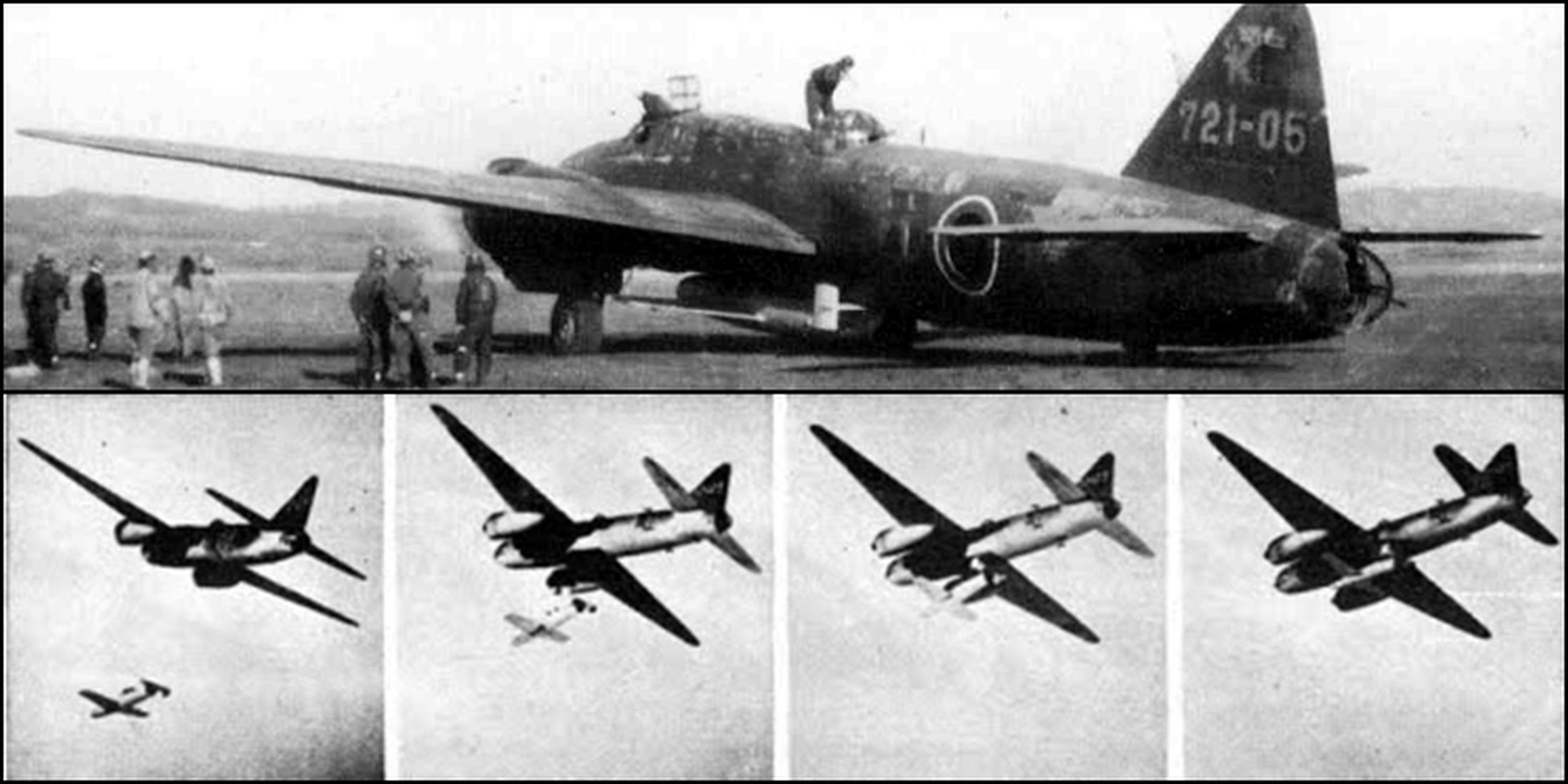 Yokosuka MXY7 Ohka pod kadłubem nosiciela - Mitsubishi G4M