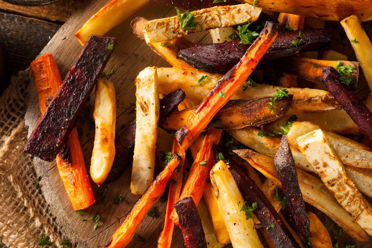 Serve the roasted vegetables with a refreshing mint sauce.