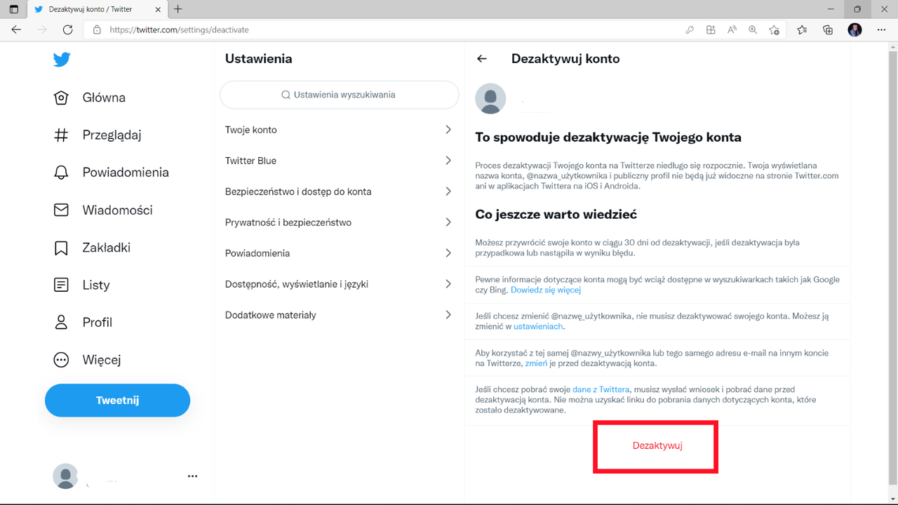 Twitter: potwierdzamy warunki dezaktywacji konta