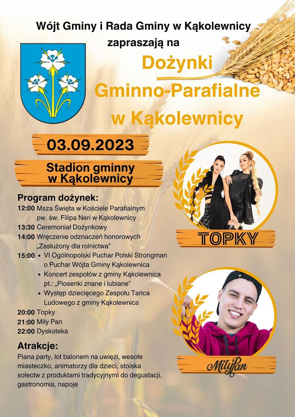 Dożynki w Kąkolewnicy 2023 - plakat, program wydarzenia
