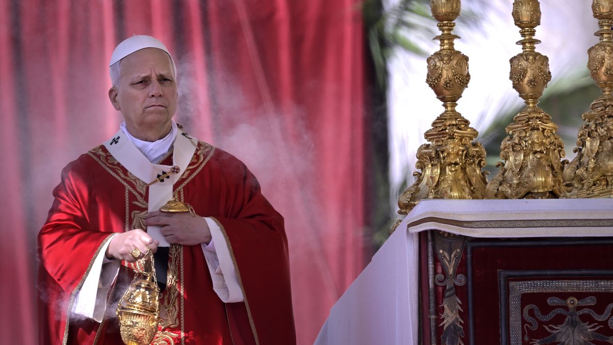 Pope Leo XIV celebrates Palm Sunday Mass in St. Peter's Square. Vatican City (Vatican), March 29th, 2026 (Photo by Rocco Spaziani/Archivio Spaziani/Mondadori Portfolio via Getty Images)