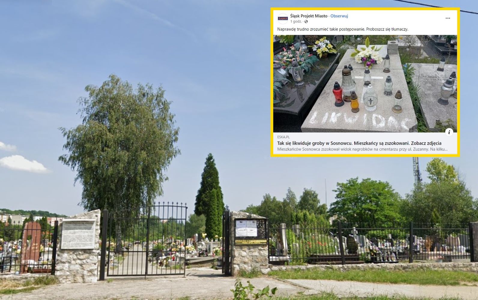 Skandal na cmentarzu w Sosnowcu. Na nagrobkach napisy "likwidacja"